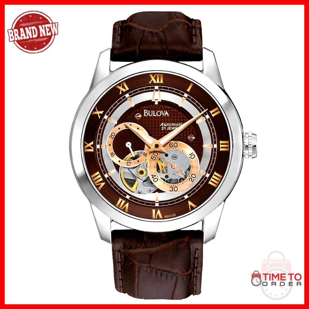 Men's Automatic Watch with Skeleton Dial, Leather Strap, 42mm